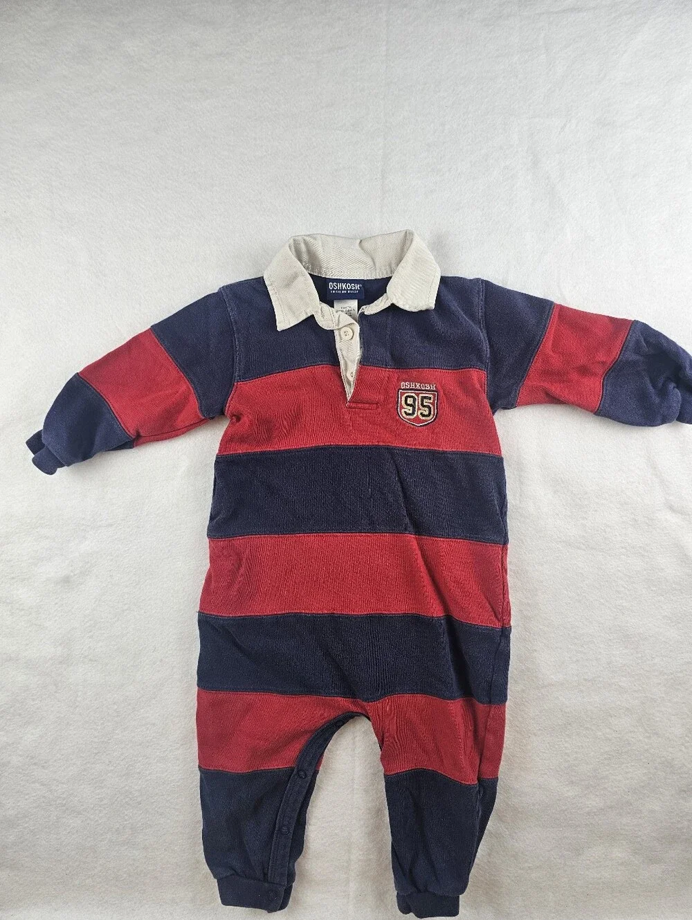 Osh Kosh 18mos 1 Pc Romper Rugby Striped Jumper Collared Striped Vintage 90s Y2K